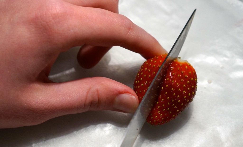 cut Valentines Day Strawberry in half